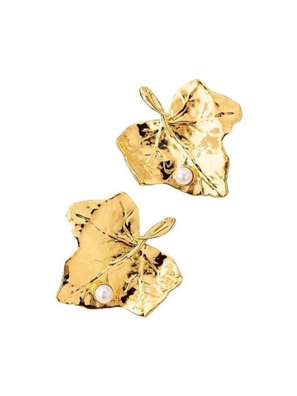 Oscar de la Renta • Ivy Leaf with Pearl Gold Plated Clip- on Earrings - Picture 11 of 15